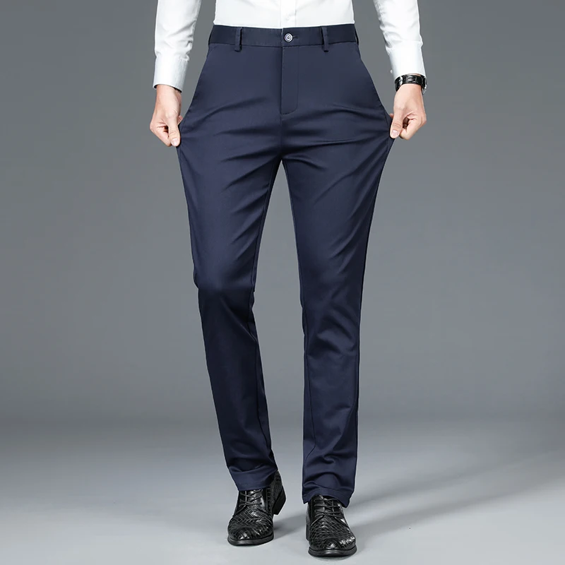 Business Formal Mens Casual Pants Autumn Winter Fashion Anti-wrinkle Straight Stretch Trousers Male Office Classic Suit Pants