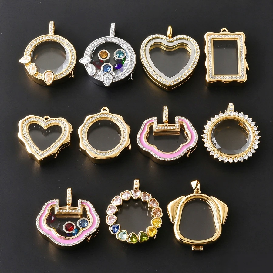 1Pc Y2K Round Glass Curved Memory Cremation Ashes Locket Pendant Cute Dog Openable Reliquary Photo Medaillon Colgantes Jewelry