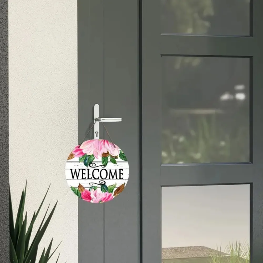 Vintage Welcome Flower Plant Sign, Round Wooden Wreath Sign for Home Room Farmhouse Porch Bar Cafe Wall Decor, Gift for Friends
