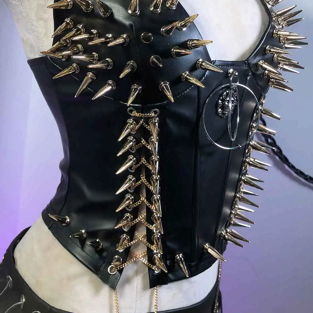 في سن المراهقة رصع برشام 90s E-Girls الجرونج لتقوم بها بنفسك القوطية Y2K القمم الدبابات ايمو الشرير الصخرة Harajuku القوطي Cummerbunds يدوية الجمجمة العصرية #6