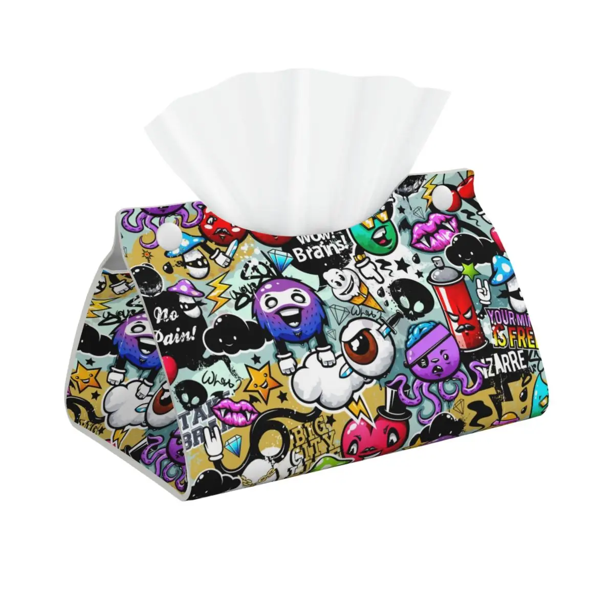 Custom Funny Streetart Graffiti Cartoon Art Tissue Box Holder Rectangular PU Leather Facial Tissue Box Cover for Car Office