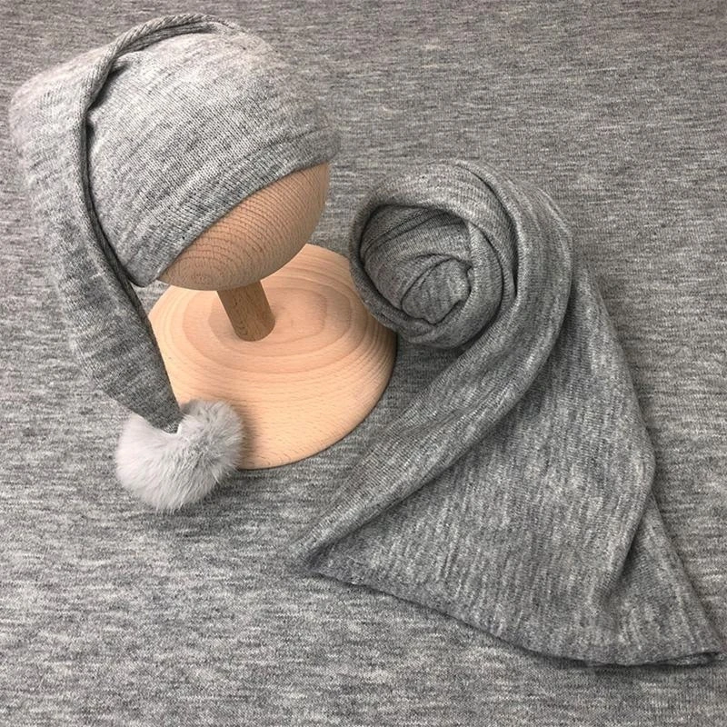 J15U 2 قطعة تلقي الطفل بطانية قبعة قبعة مجموعة الرضع النوم قماط التفاف عمامة #3