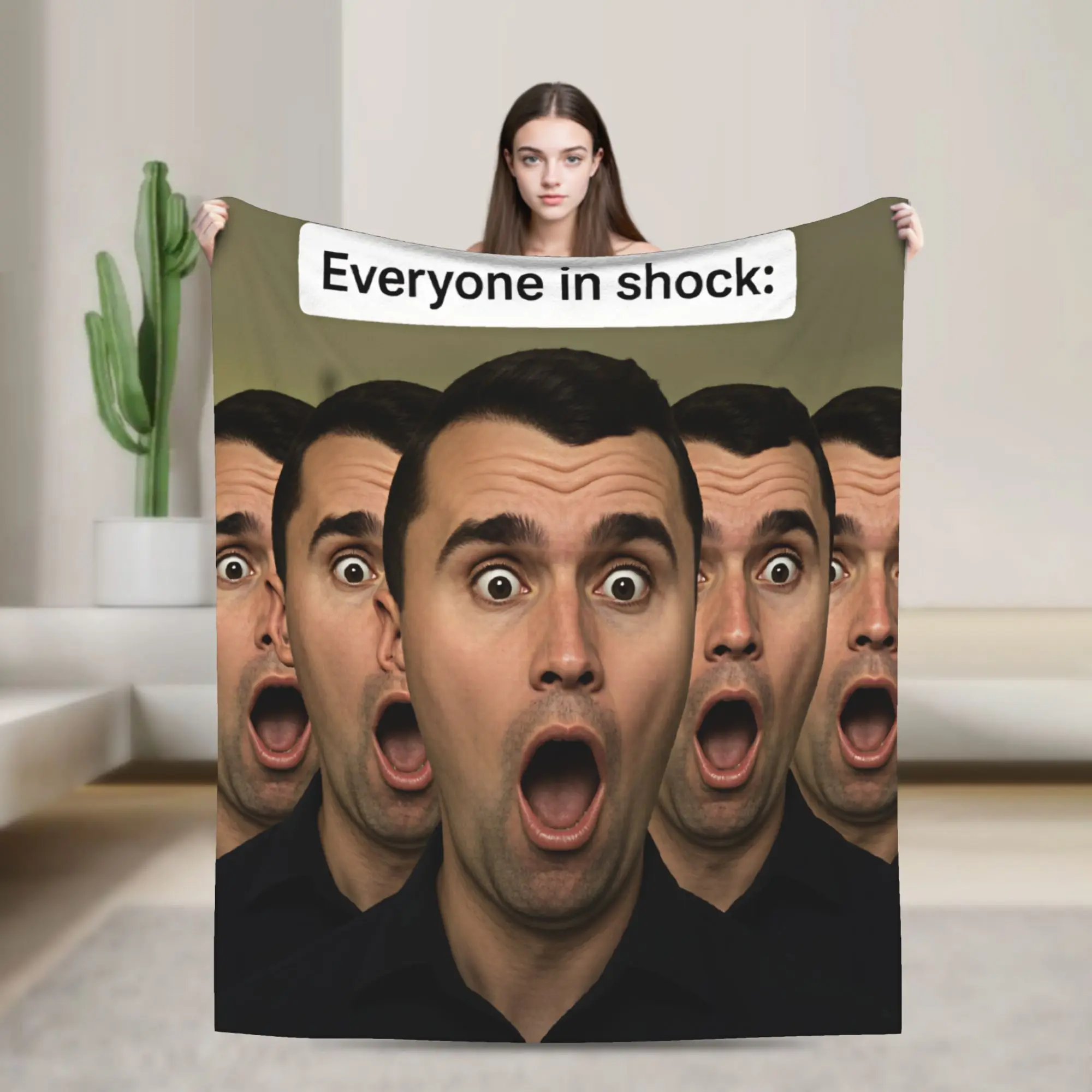 Charlie Kirk Shock Meme Warm Soft Blankets  Pattern Travel Office Bedding Throws Bedroom Flannel Bedspread Sofa Bed Cover