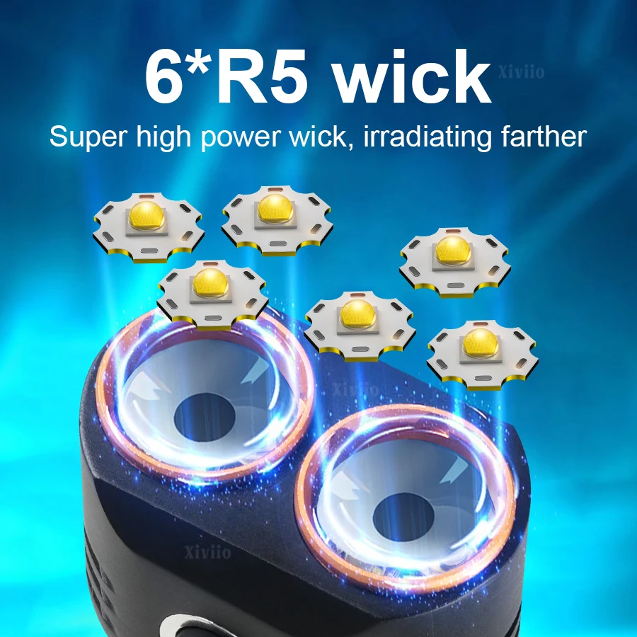 2025 Latest Mini Torch 6 LED Rechargeable Flashlight Waterproof Handheld Lamp magnetic Portable Hiking Camping Mini Flashlight