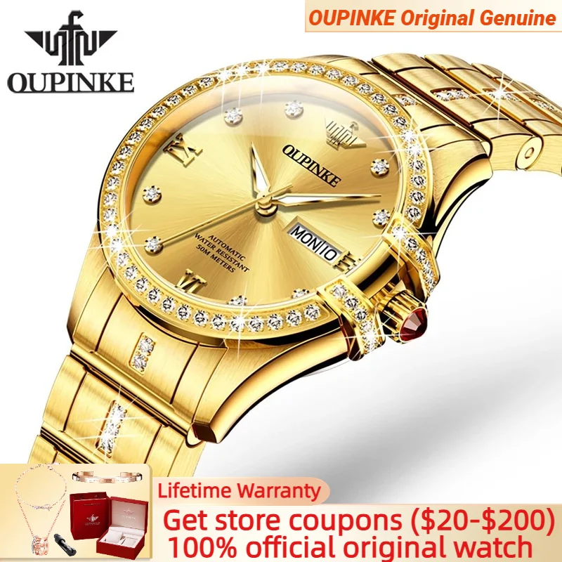 

OUPINKE 3195 Gold Diamond Women's Watch Luxury Elegant Automatic Mechanical Ladies Watch Original Genuine Wristwatch