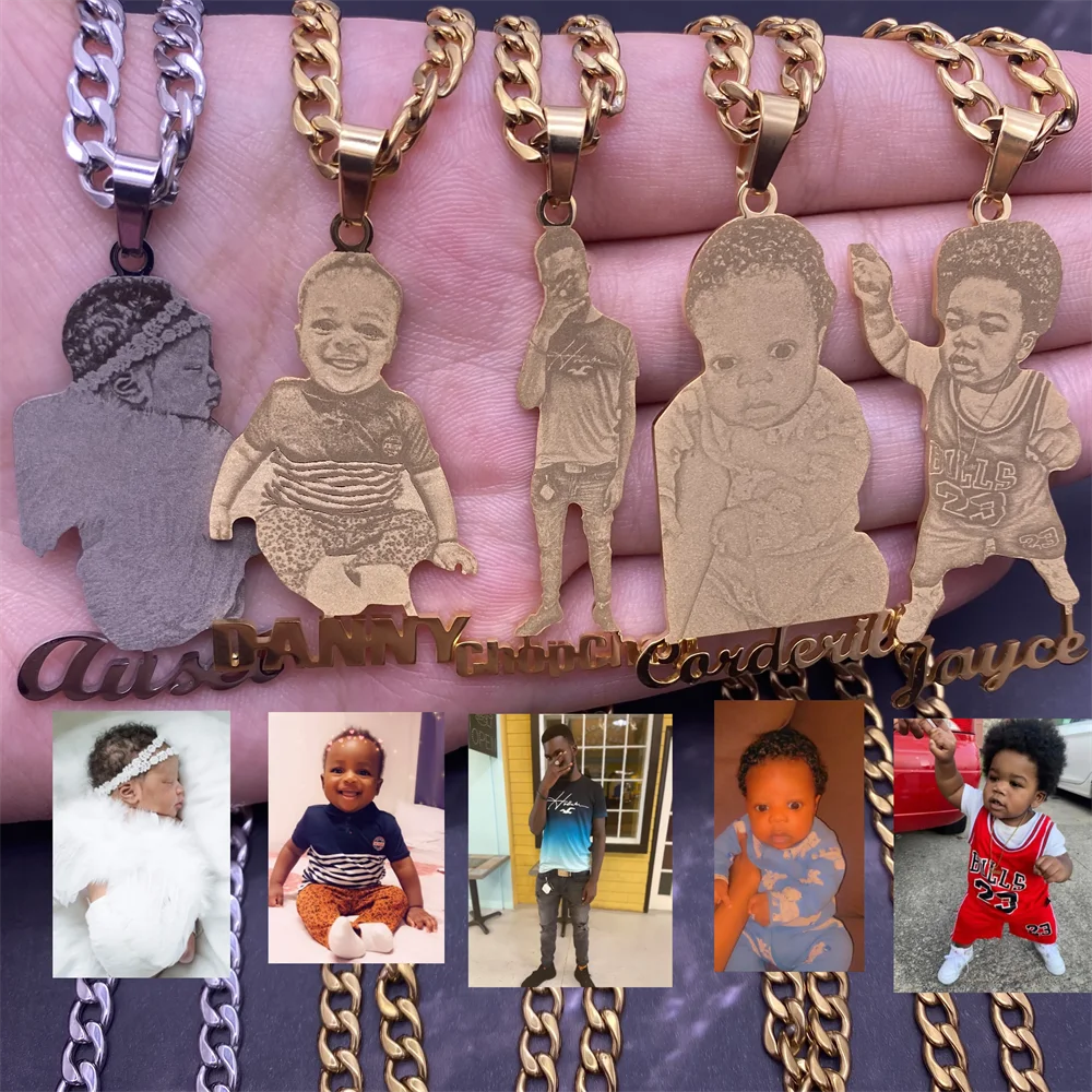 

Cartoon Name Pendent Necklace For Kids Custom Personalized Photo Picture Portrait Nameplate Necklace for Childrens Family Gift