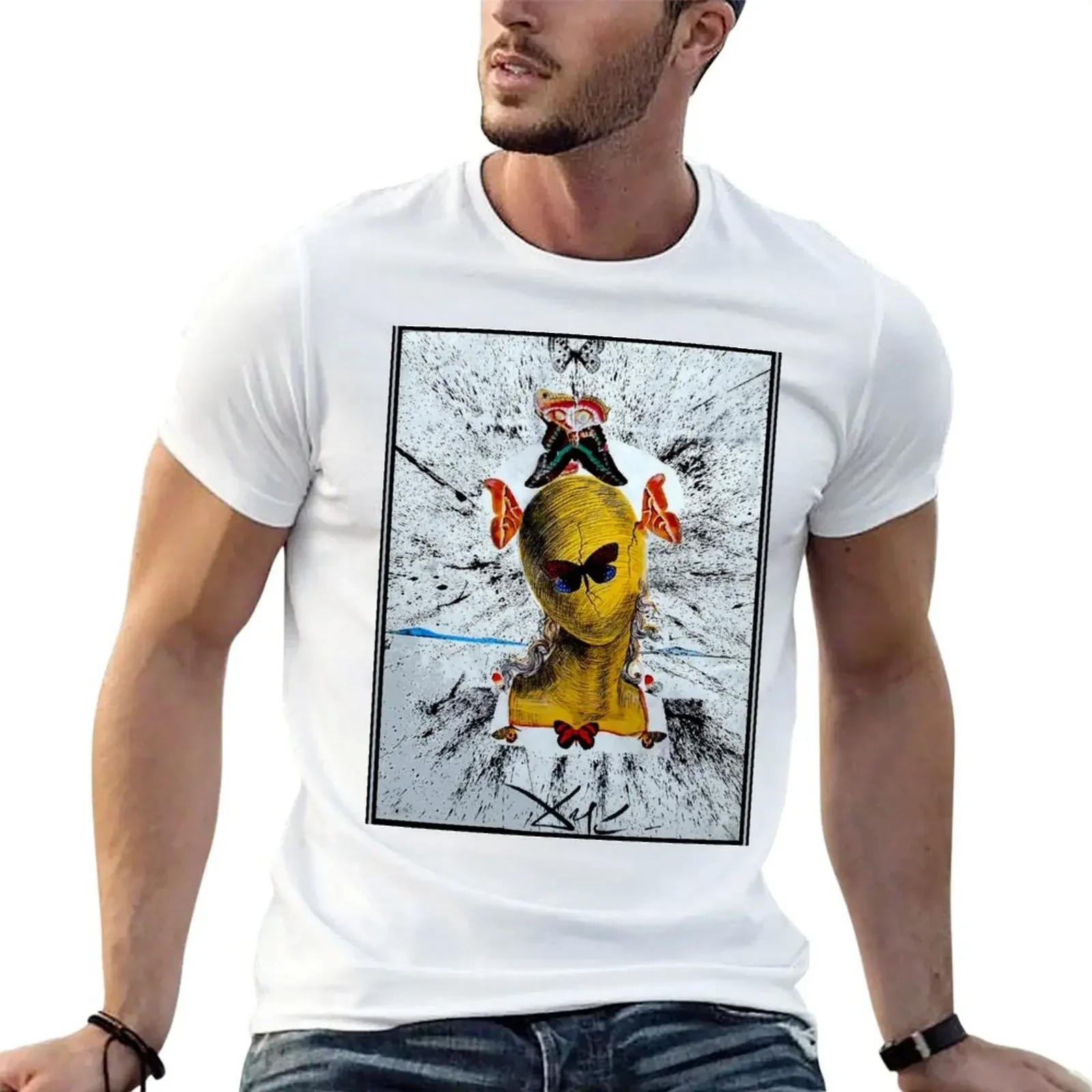 Vintage Surreal Abstract Mannequin with Butterfies Print T-Shirt new edition plus size clothes blue archive clothing for men