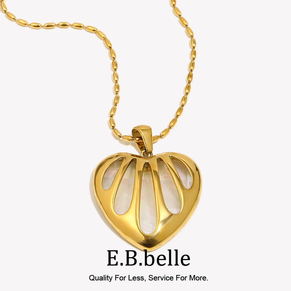 E.B.belle White Shell Stainless Steel Hollowed Heart Special Design Smooth Edge Daily Versatile Jewelry Decoration