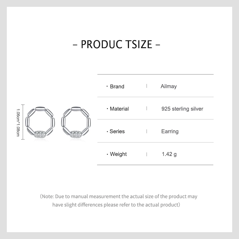 Ailmay Round Shining CZ Stud Earrings 925 Sterling Silver Irregular Geometric Design Earrings For Fine Female Fashion Jewelry