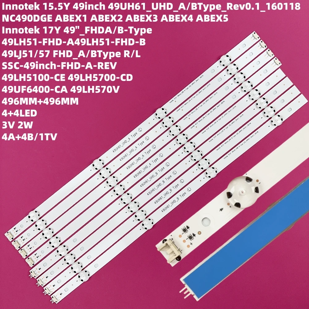 8 PCS/set LED backlight strip for innotek 15.5Y 49inch 49UH610V 49UH61_UHD_A B 49UH603V 49UH601V 49UH620V EAY63192605