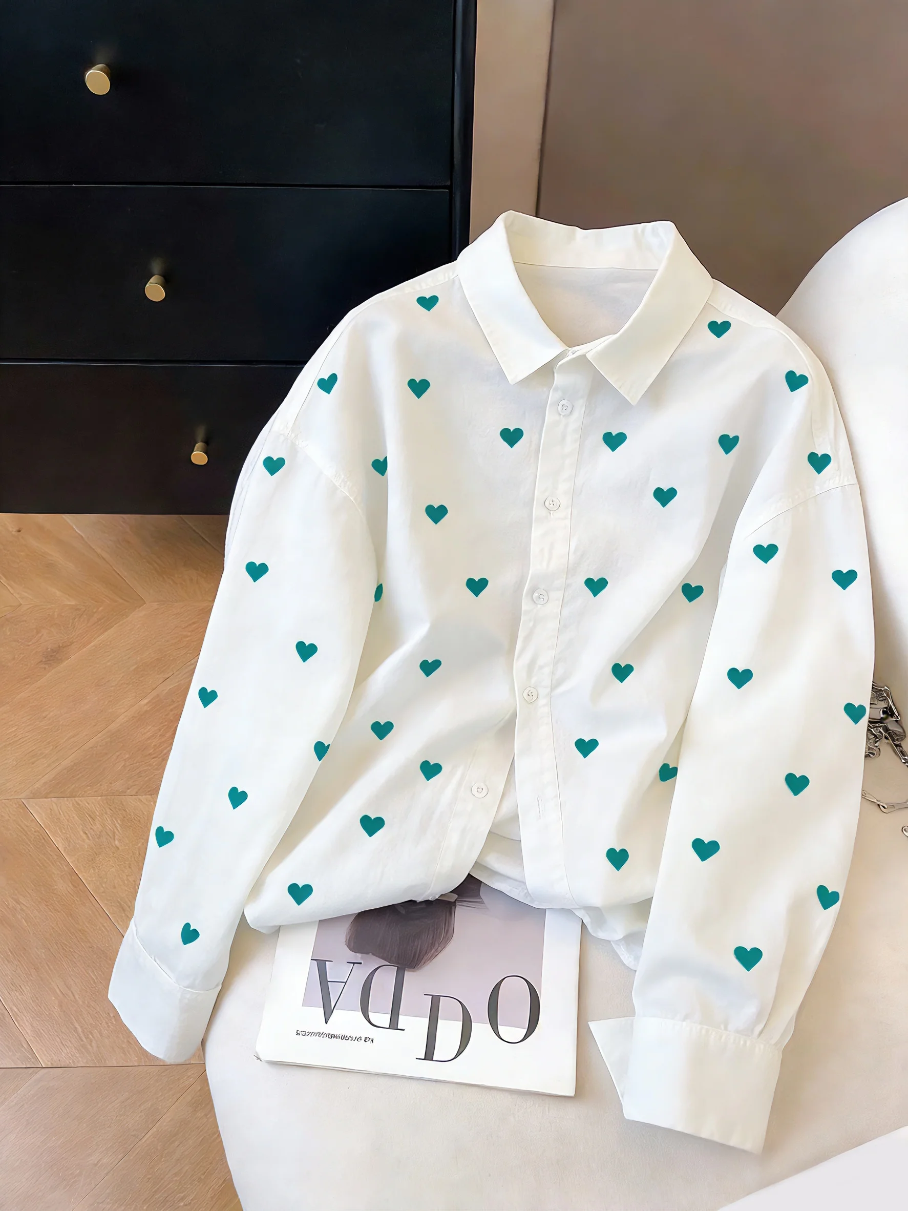 

Casual Sle Long Sve irt Women's Collar Print Slim Fit Versatile Spring Autumn Casual irt Artistic Fre Youthful Hea...