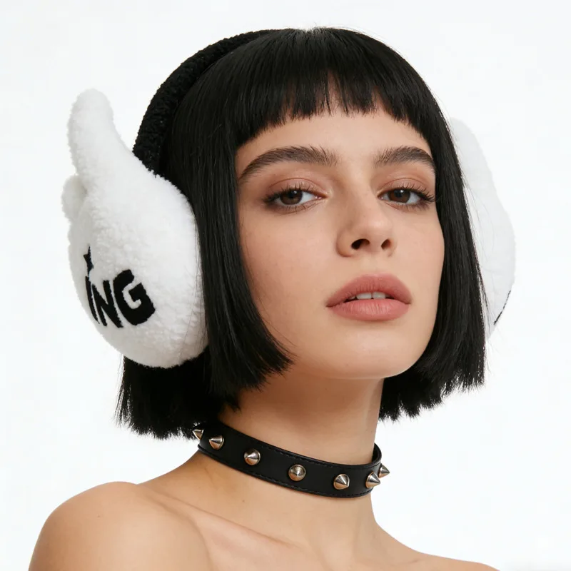 Y Demo Alternative Y2k Palm Angel Wings Letters Ear Muffs Women Winter Warm Fuzzy Ear Covers