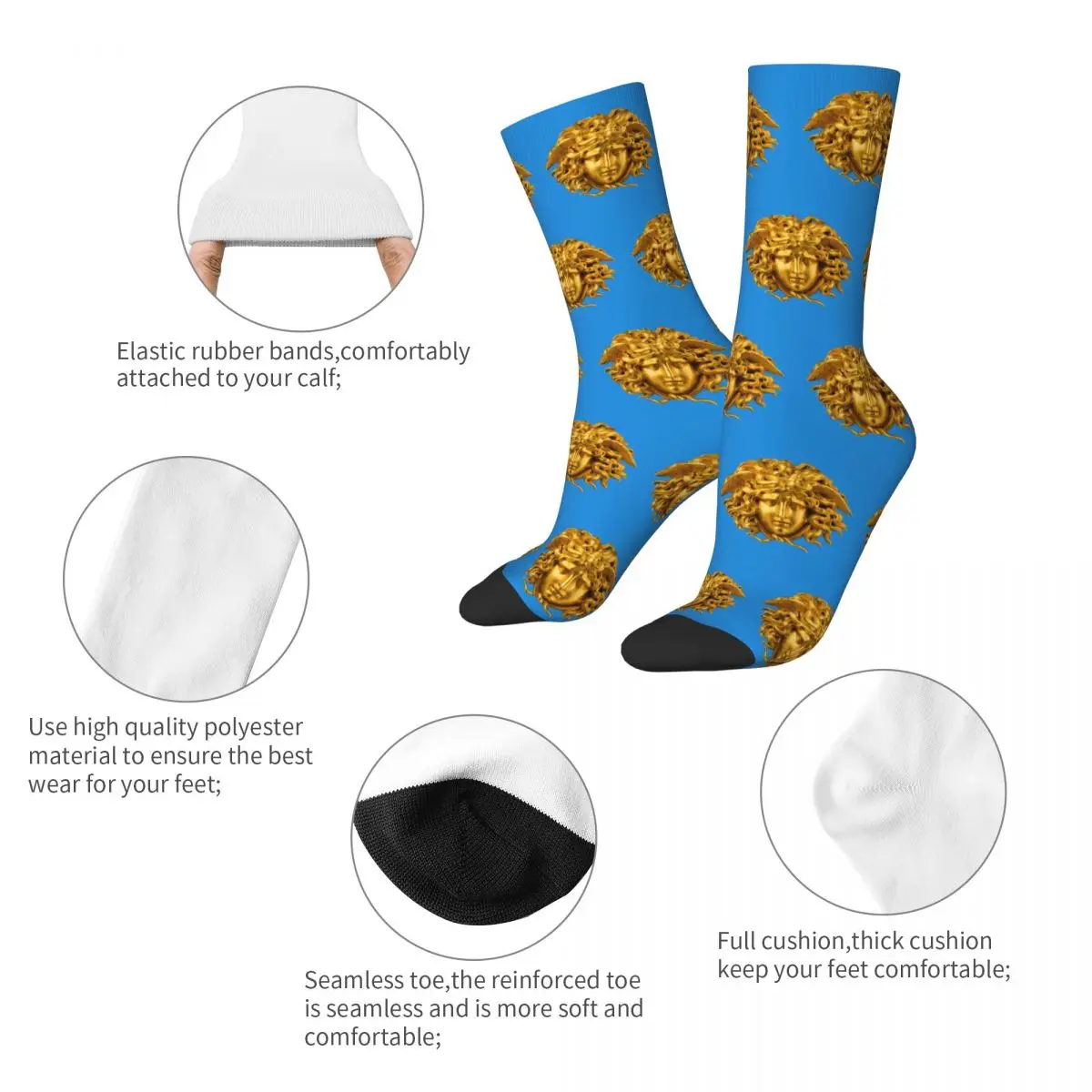 Male Men Socks Harajuku Elegant And Chic French Golden Haired Sock Mythological Medusa Women Socks Spring Summer Autumn Winter