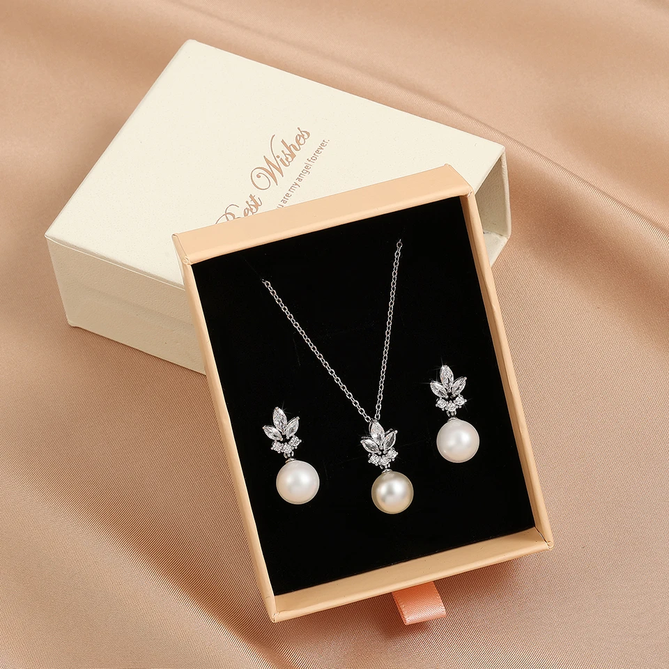 ZAKOL Luxury Zirconia Simulated Pearl Earrings Pendant Necklace Sets for Women Fashion Ceystal Elegant Women Wedding Jewelry