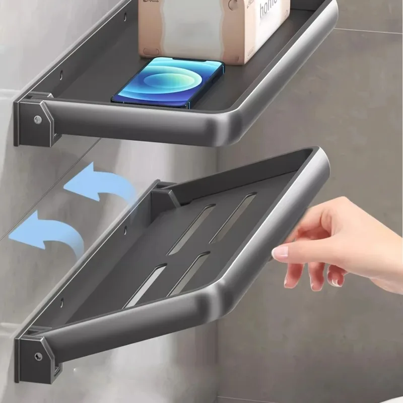 1 Stück faltbares Badezimmerregal, platzsparendes, an der Wand montiertes Aufbewahrungsregal aus Aluminium, einfach zu installierendes Badezimmerzubehör