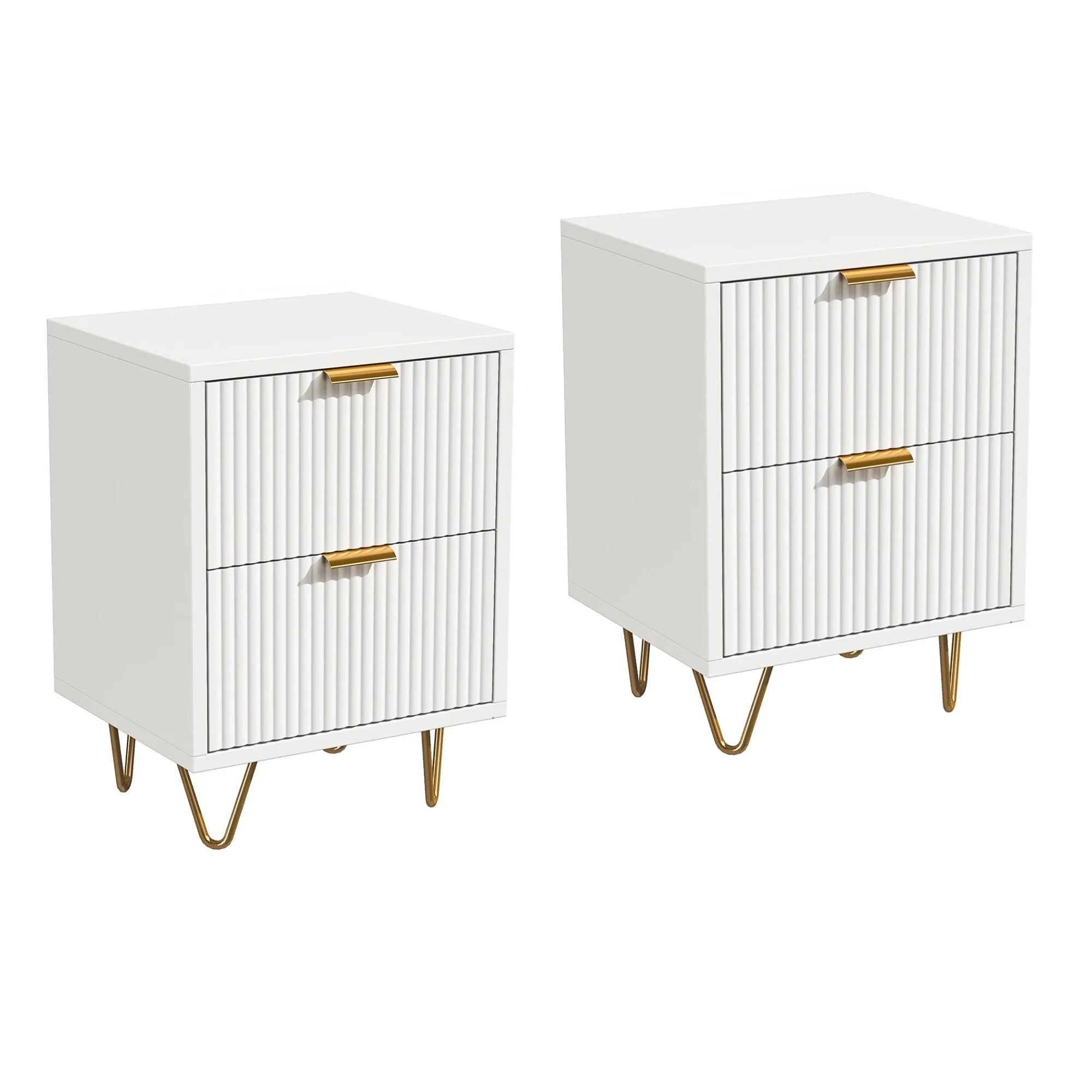 كومانلاي 2 قطعة طاولة بجانب السرير مع درجين، خزانة منضدة بأقدام معدنية، خزانة ذات أدراج لغرفة المعيشة، 49 × 29 × 47 سم #3