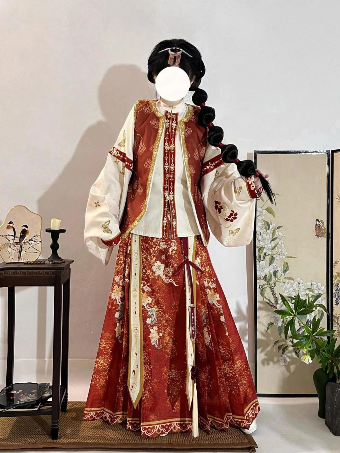 

Thiened Ming Dynas Hanfu женское пальто с воротником-стойкой и юбкой Ma Face, комплект Cisas, карнавальный костюм, полиэфирное волокно