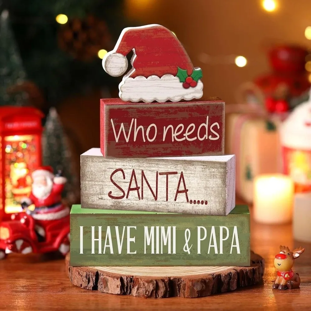 Wooden Christmas Tiered Tray Set Santa Claus Home Decor Christmas Ornaments Reindeer DIY Festive Table Shelf Decor Christmas