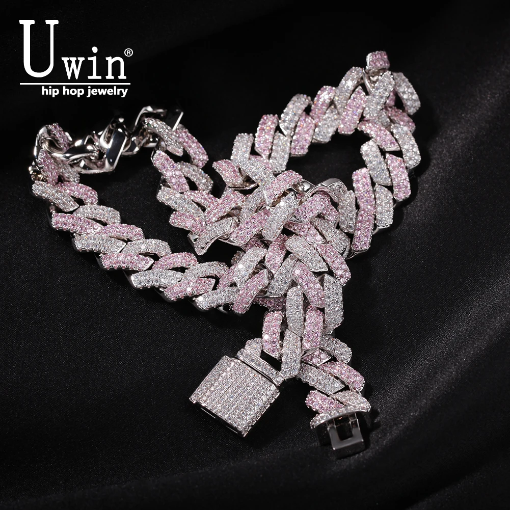 Uwin Iced Out Purple Miami Cubic Zirconia Cuban Link Bracelet for Men Women Black Gun Metal Hip Hop ChainParty Jewelry Gift