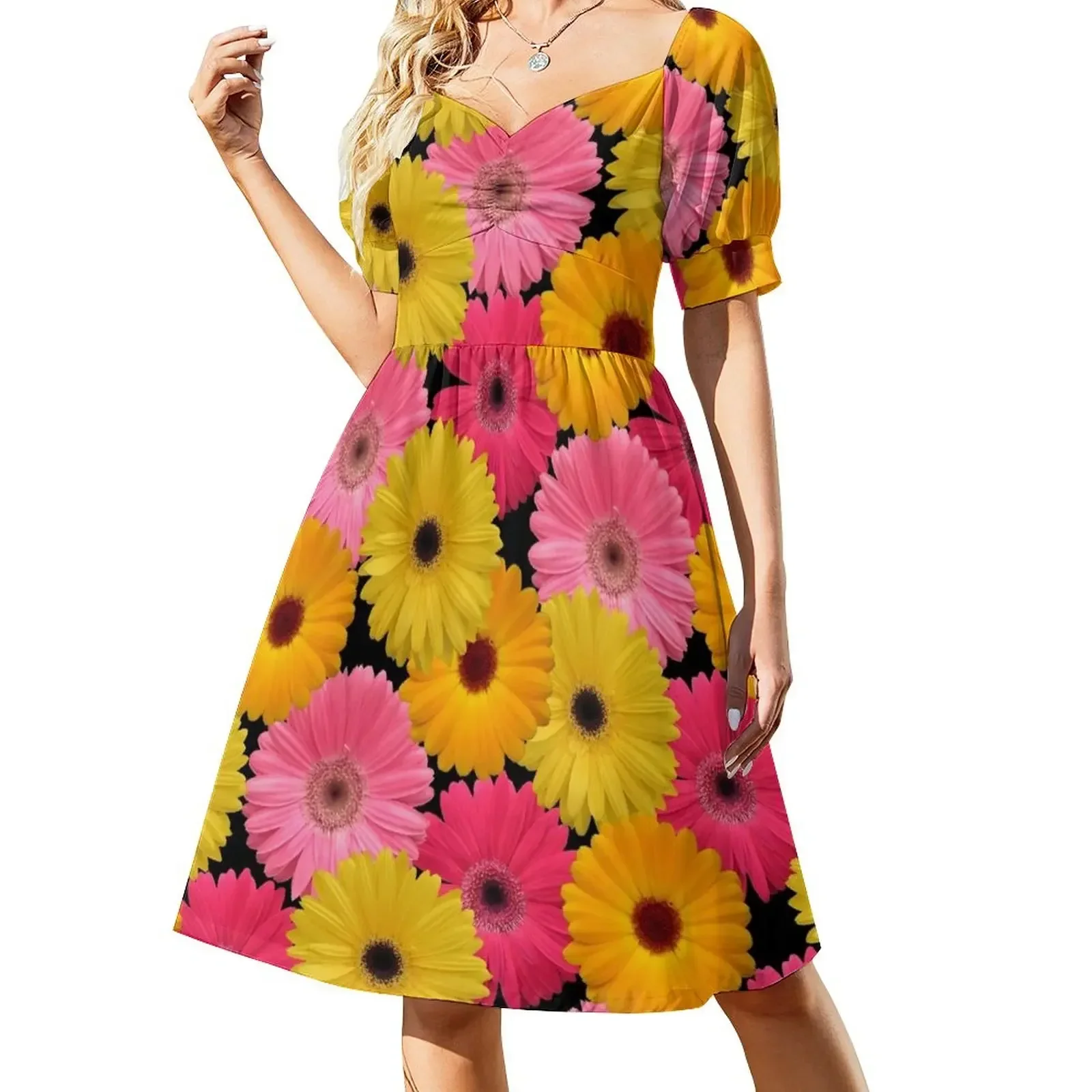 

Gerbera flowers Short-Sleeved Dress prom dress womens clothing bandage dress dresses for womens