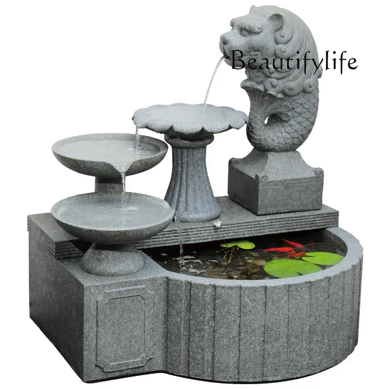 T Merlion Flowing Water Ornament Fish Pond Landscaping Outdoor Garden Courtyard Circulating Water System Landscape Fish Tank