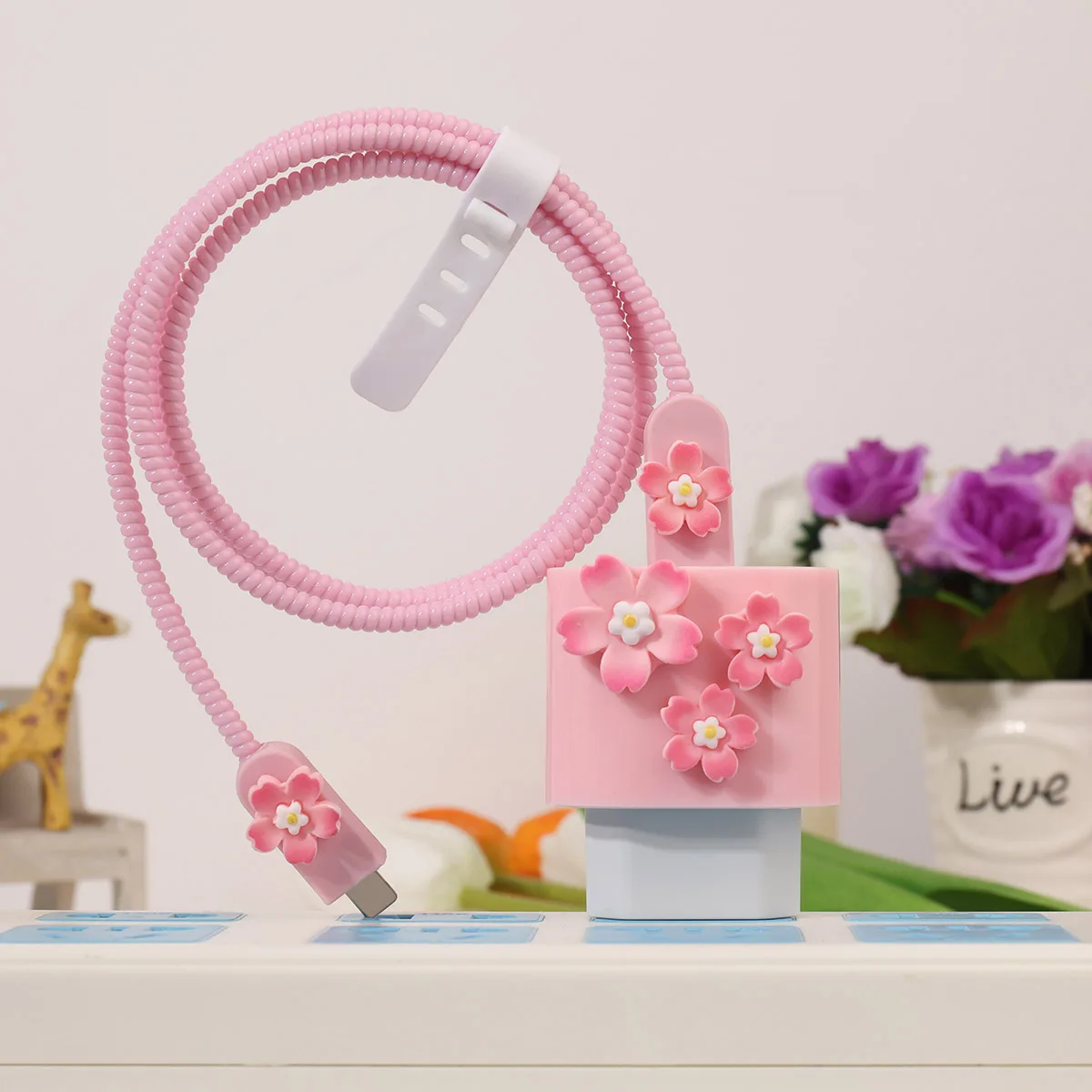 Flower Charger Cable Protector Case For iPhone 17 Pro Max 16 15 18w 20w Charging Head Protective Wire Winder Cable Organizer
