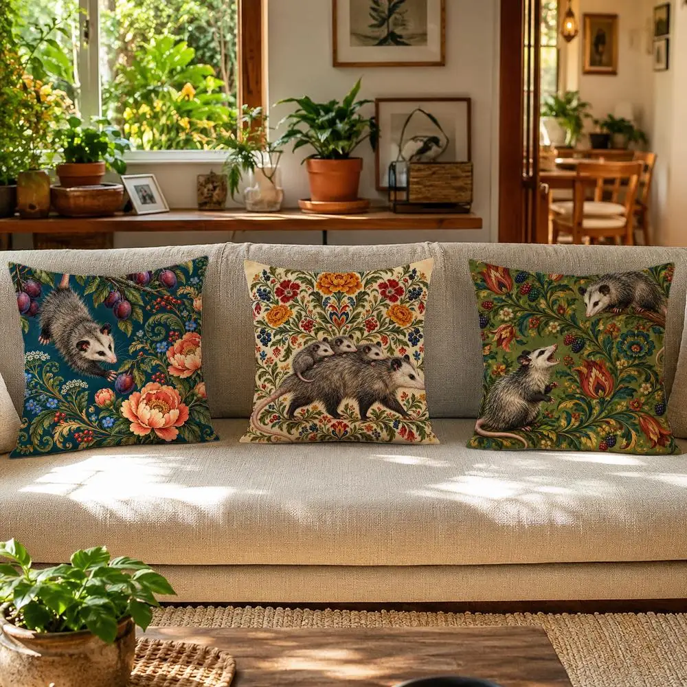 Screaming Opossum Funny Cushion Cover Skin-Friendly Organic Linen Pillow Cover Durable Hypoallergenic Washable Soft