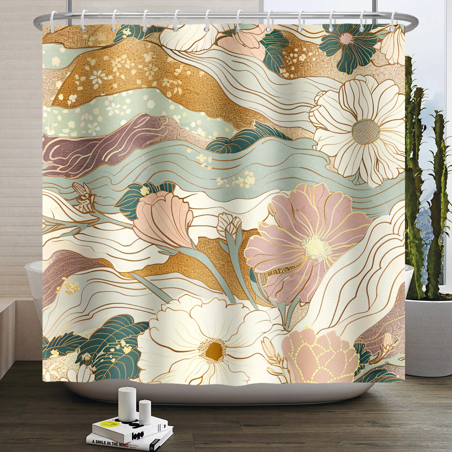 Watercolor Flower Abstract Boho Waterproof Shower Curtain Mid Century Print Rustic Bathroom Shower Curtain Gorgeous Flower Plant