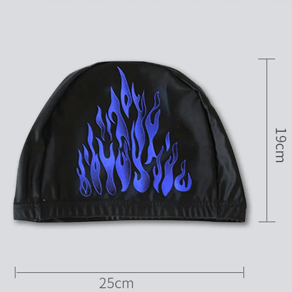 Boné de natação 3D Flame Printing para homens e mulheres, estilo Nylon, Hair Ears Protect, chapéu de banho para adultos, piscina