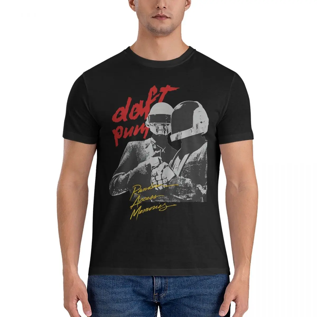 

Men T-Shirts BAND Crazy Pure Cotton Tee Shirt Short Sleeve Daft Punk T Shirt Crewneck Clothing Summer