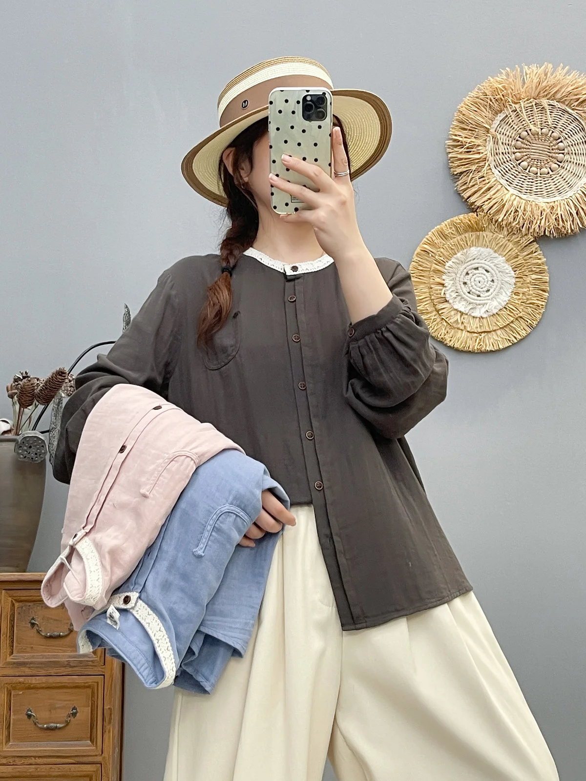 

Двухслойные хлопчатобумажные рубашки и блузки розового и синего цвета для женщин, осенние повседневные топы с длинными рукавами, женские топы