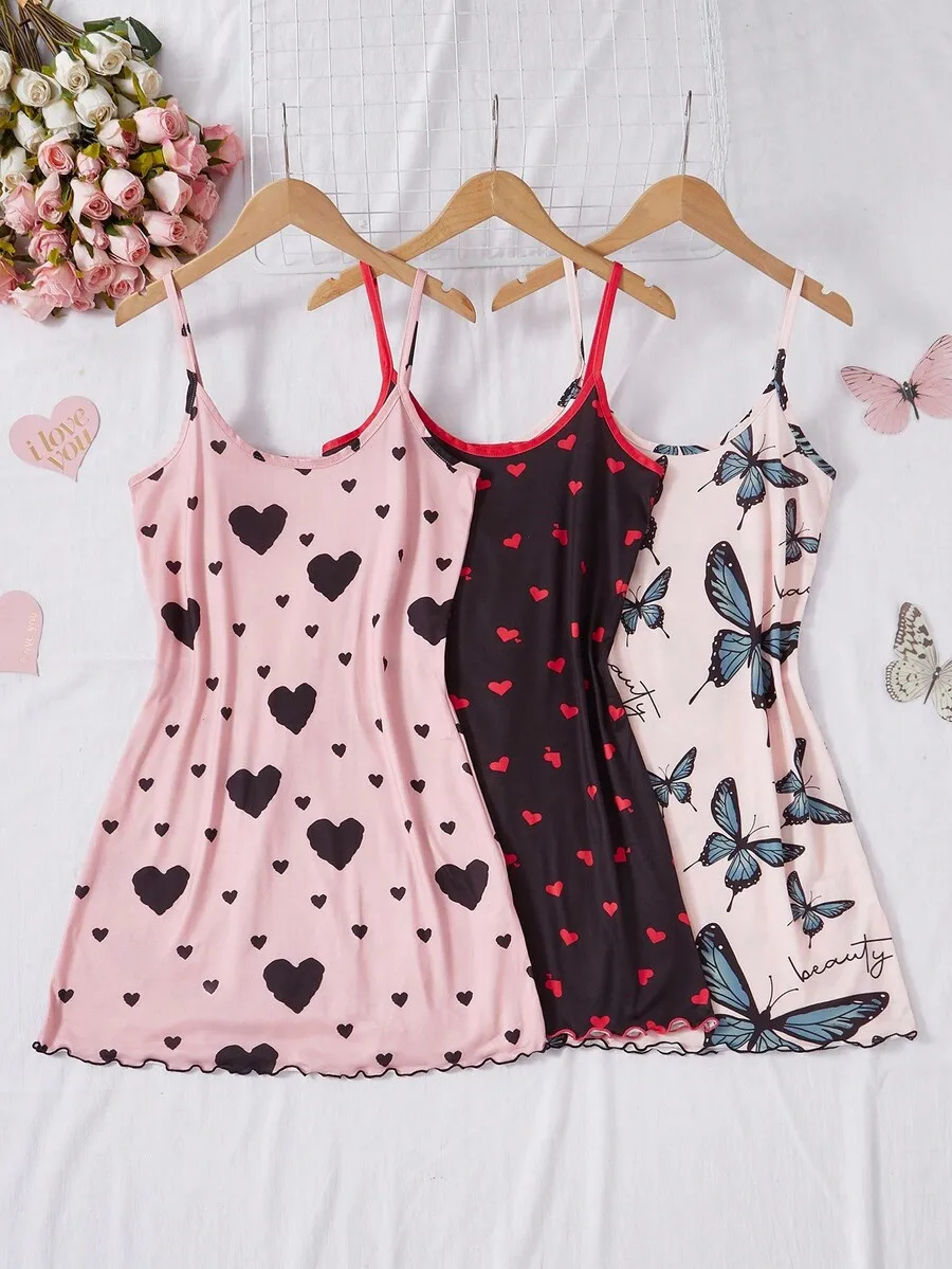 

3-Pack Women's Heart & Butterfly Print Knit Camisole Nightgowns