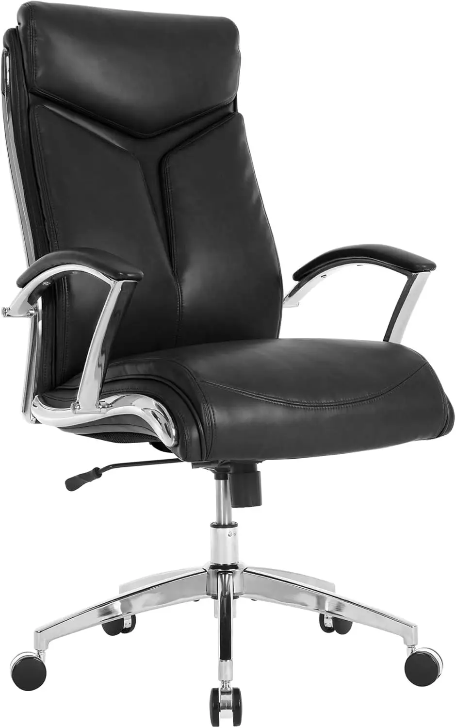 ® Modern Comfort Verismo Bonded Leather High-Back Executive Office Chair, Black/Chrome, Bifma Compliant