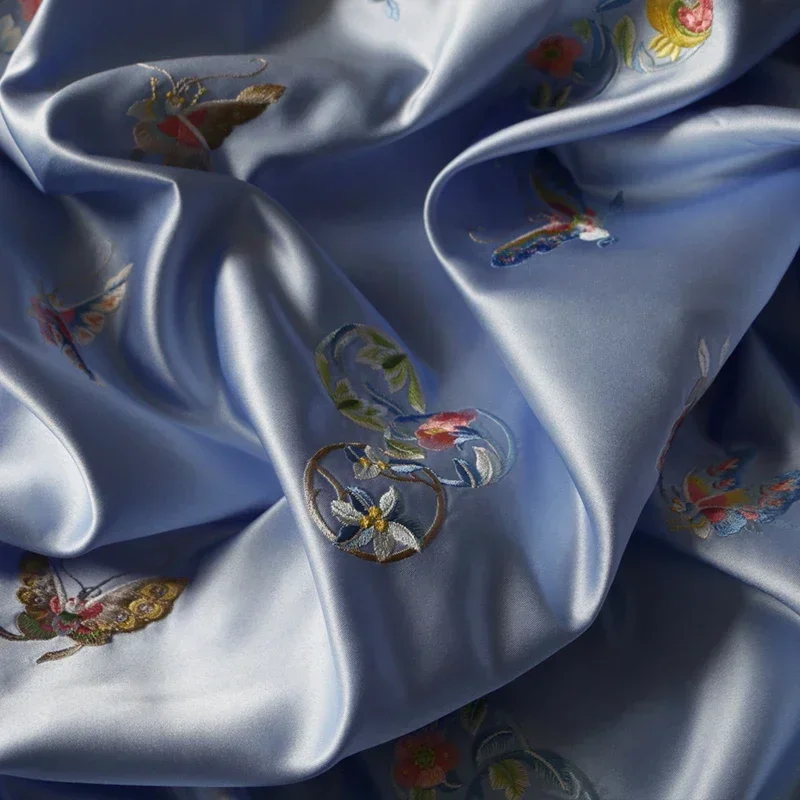 Flower Butterfly Embroidered Pattern Damask Fabrics for Silk Satin Dress Sewing Cheongsam DIY Design Material Jacquard Brocade