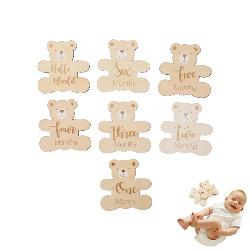 

7 шт./набор, деревянные открытки для фотосъемки новорожденных, 0-12 месяцев