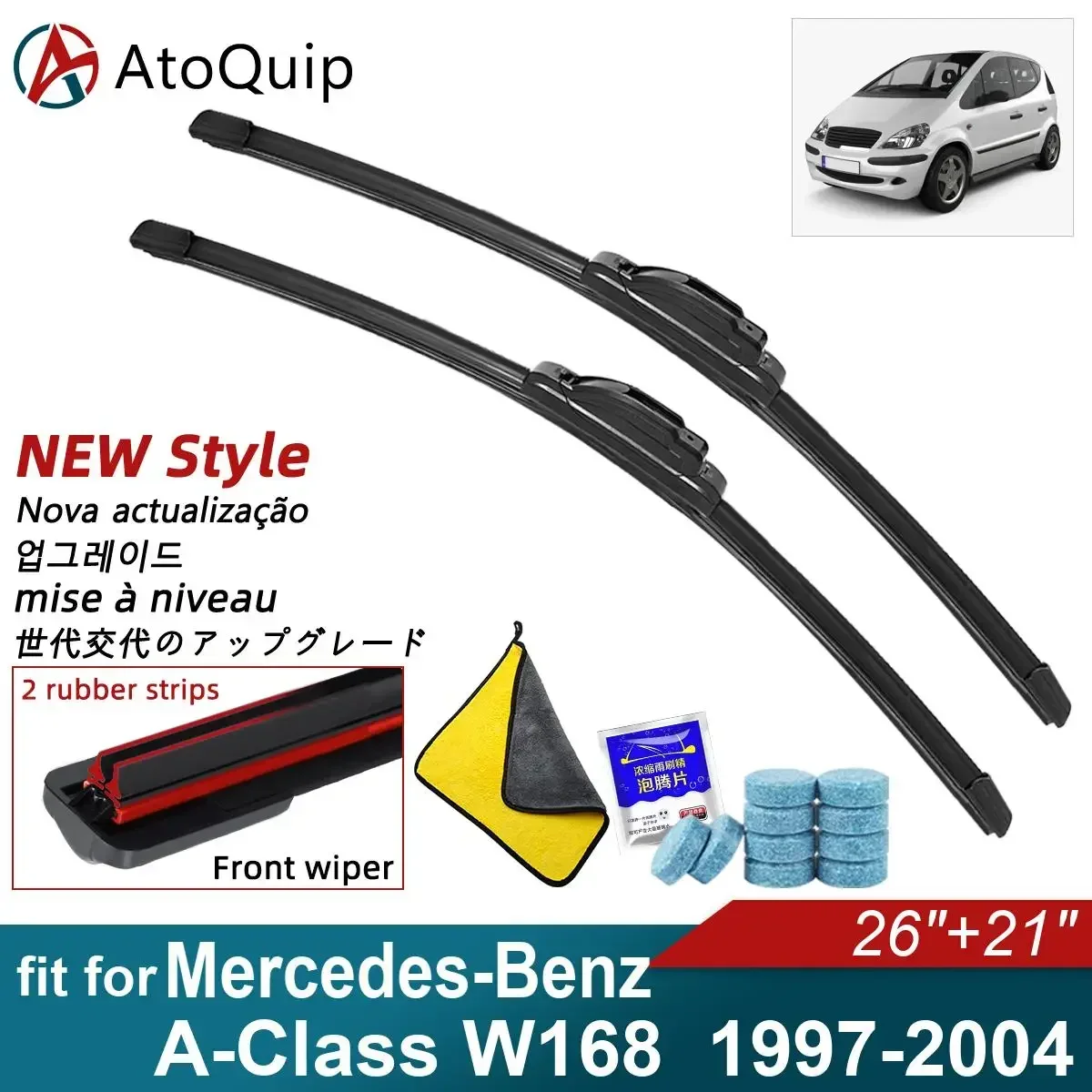 Double Rubber Car Wiper Blades for 1997-2004 Mercedes-Benz A-Class W168 Front Rear Windscreen Windshield Wipers Car