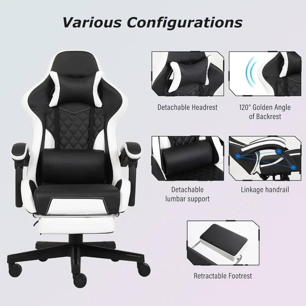 كرسي ألعاب مريح عالي الظهر مع مسند للقدمين ومساند للذراعين ودعم قطني للألعاب المريحة والاستخدام المكتبي #6