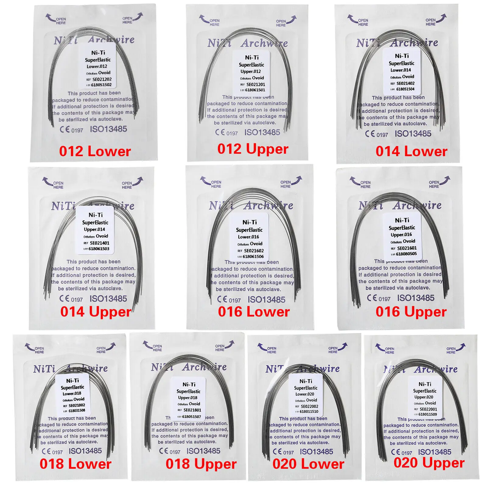 Dental Orthodontic Arch Wire Round Niti Super Elastic Ovoid/Natural 10 Sizes