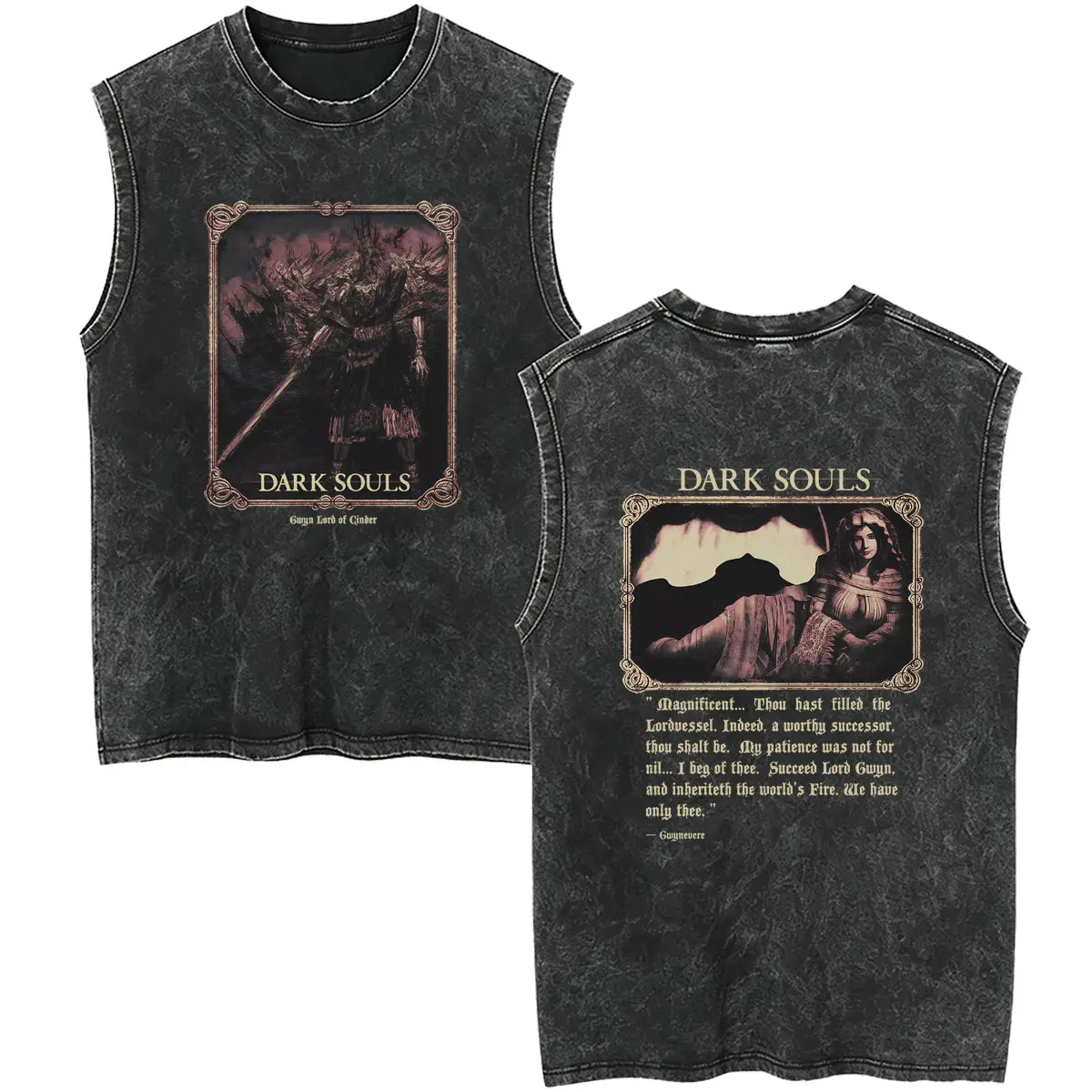 Washed Vintage Game Dark Souls Tank Tops T-shirt Men Women 90s Retro Gothic Rock Streetwear Men's Punk Oversized Sleeveless Vest