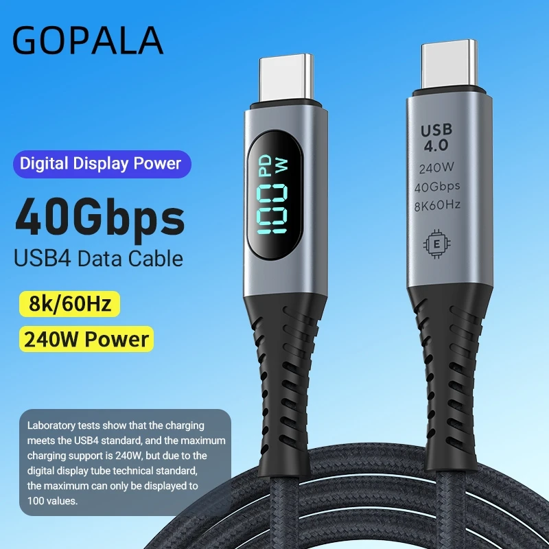 USB 4 Cable with LED Display, 3.3ft USB C 240W Fast Charging Cable with 8K@60Hz 40Gbps Data Transfer USB C Cable For iPhone15