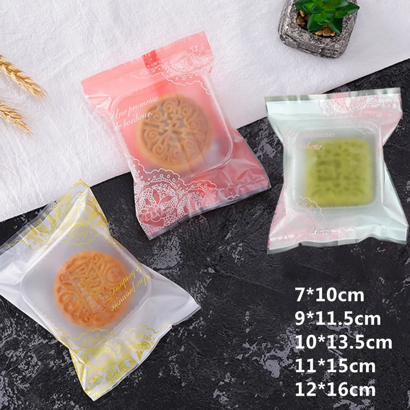 LBSISI Life 100pcs Thicker Flower Lace Food Biscuit Hot Seal DIY Baking Cake Bags Gift MoonCake Cookie Packing Plastic Bag