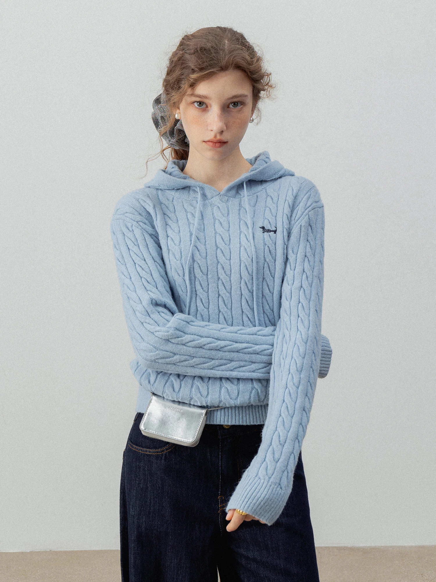 

Blue Knitted Hat Dog Sweater Women's Autumn Winter New Design Lazy Personali Top EGGKA Polyester Fiber Embroidered Twist