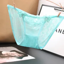 Japanese Sexy Low Waist Underwear Girls Lace Cotton Triangular Underwear Women's Transparent Printing Butterfly Panties Thongs