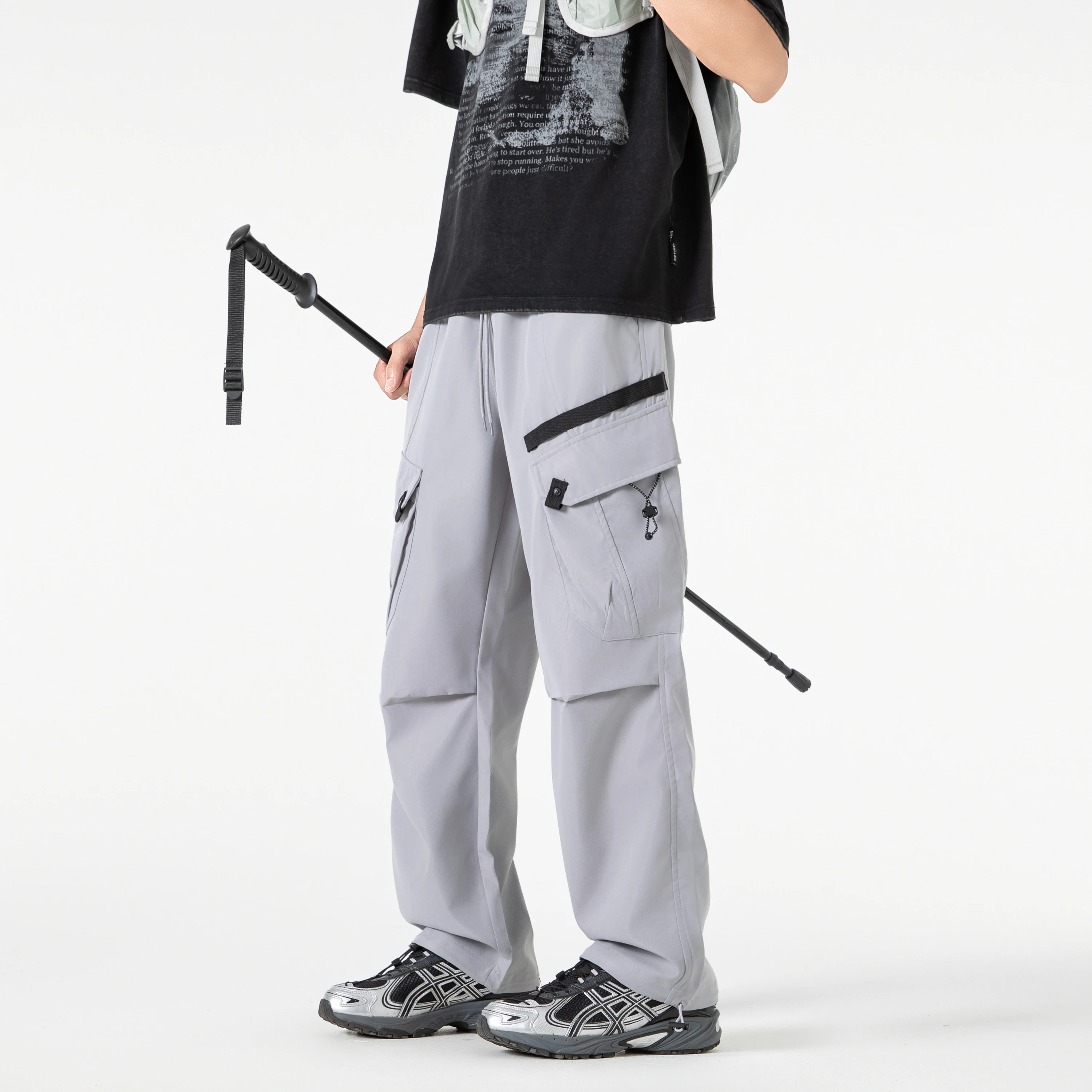 

Straight-leg work pants for men, spring and autumn, American loose casual long pants, 2025 new style, multi-pocket, simple