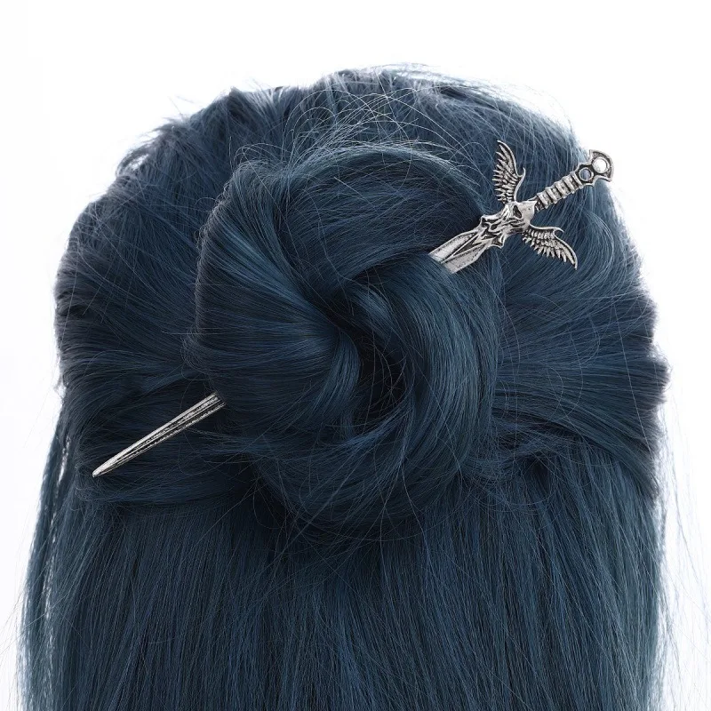 Gothic Style Angel Wings Sword Hairpin Niche Design Embossed Wings Long Sword Hairpin Cosplay Themed Party Plate Hair Accessory