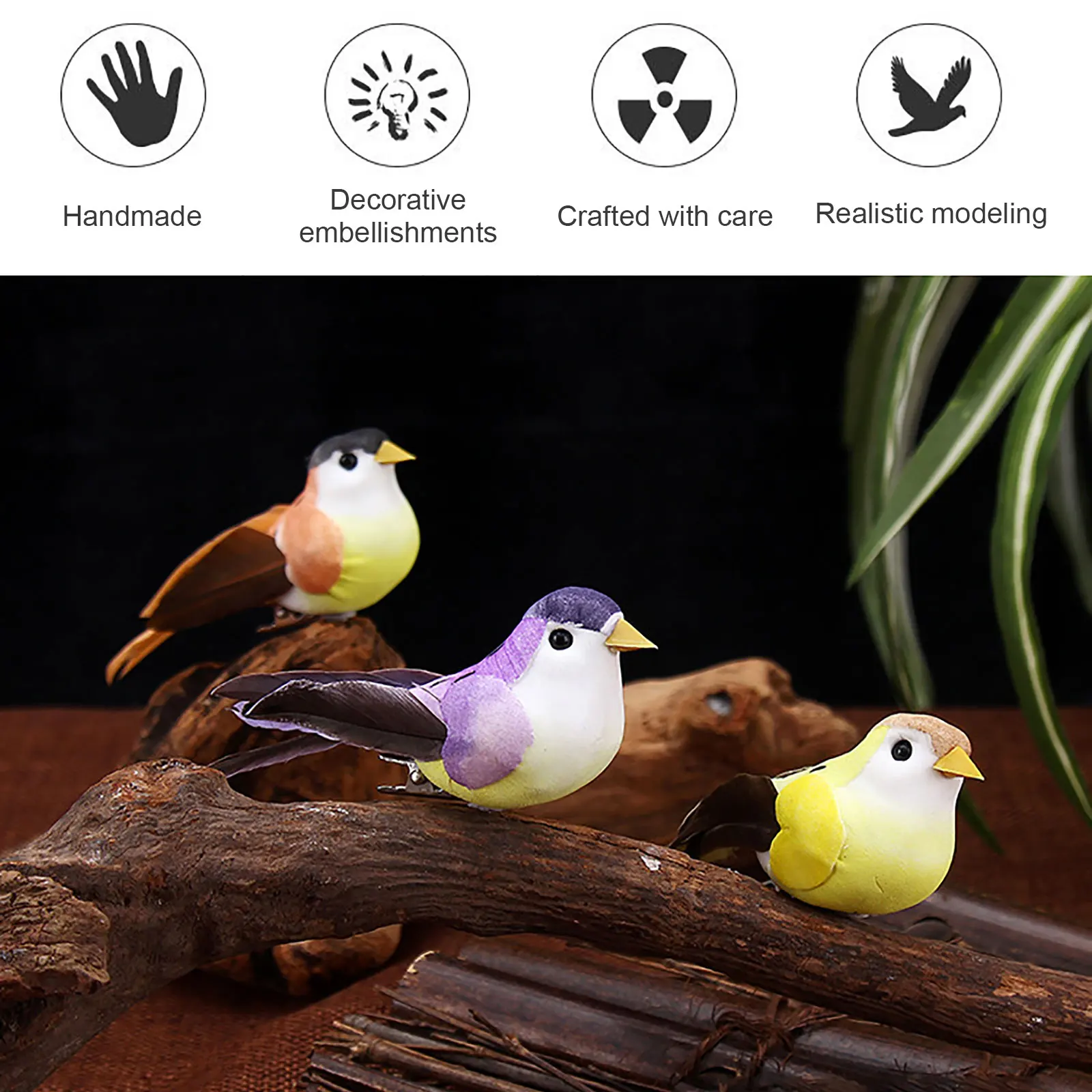 

12pcs Simulation Feather Birds Tree Decor Mini Artificial Foam Bird Feather Foam Birds Garden Bird Ornaments Party Accessories