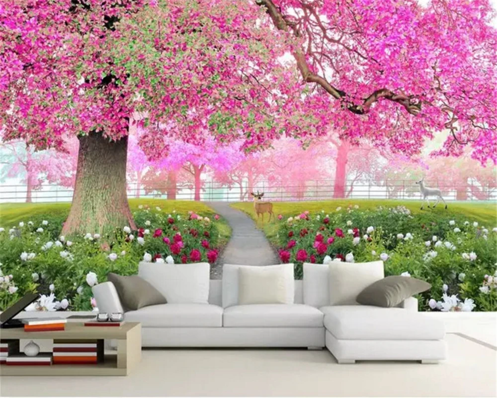 Custom 3D Wall Mural pink Romantic Cherry Tree Photo Wallpaper Living Room Bedroom Home Wall Modern Papel De Parede bedroom 8d