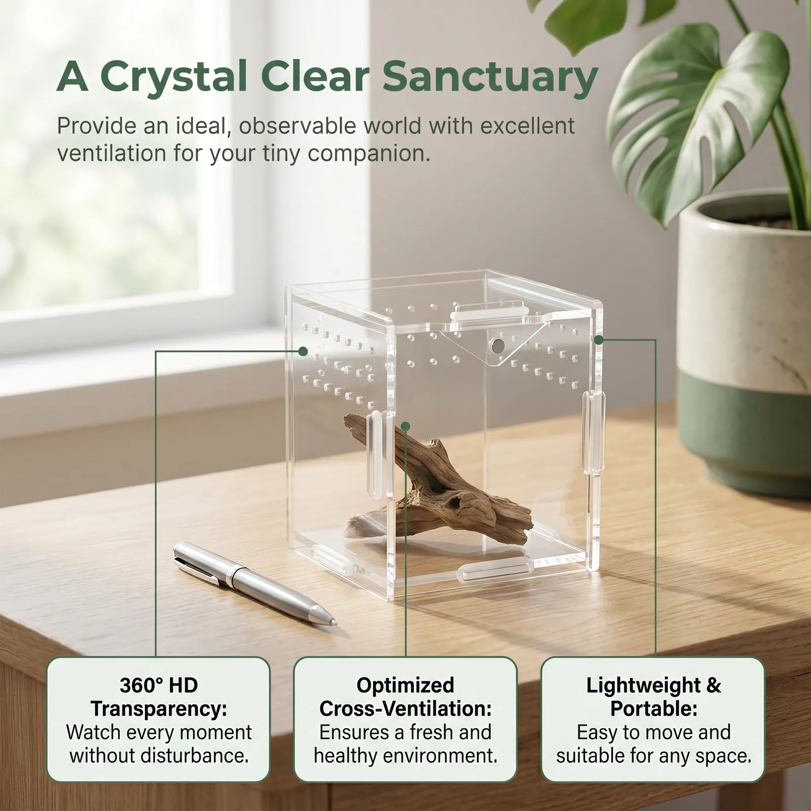 Acrylic Reptile Terrarium Pet Keeping Tank Bug Enclosure Praying Mantis Bearded Dragon Spider Habitat Acrylic Amphibian Insect