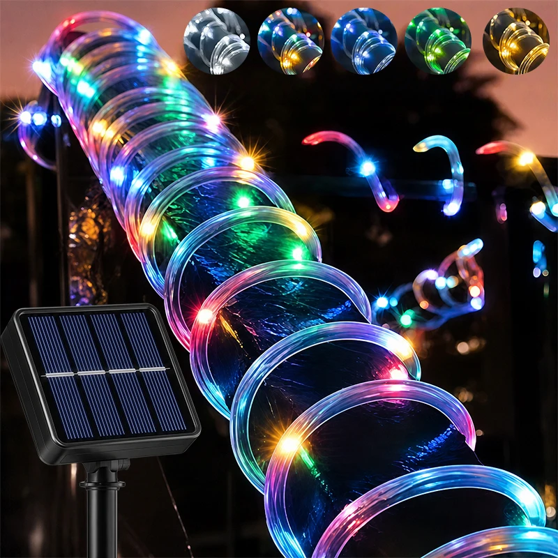Solar Rope Tube String Lights 7M50LED-32M300LED 8 Modes IP54 Waterproof Outdoor Garden Patio Christmas Wedding Party Yard Decor