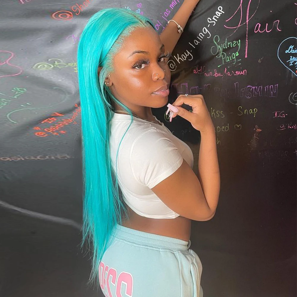 الضوء الأزرق مستقيم 13x6 الدانتيل الشفاف الجبهة خصلات الشعر المستعار الإنسان قبل قطعها البرازيلي الأزرق الداكن 13x4 الدانتيل الباروكات الأمامية للنساء